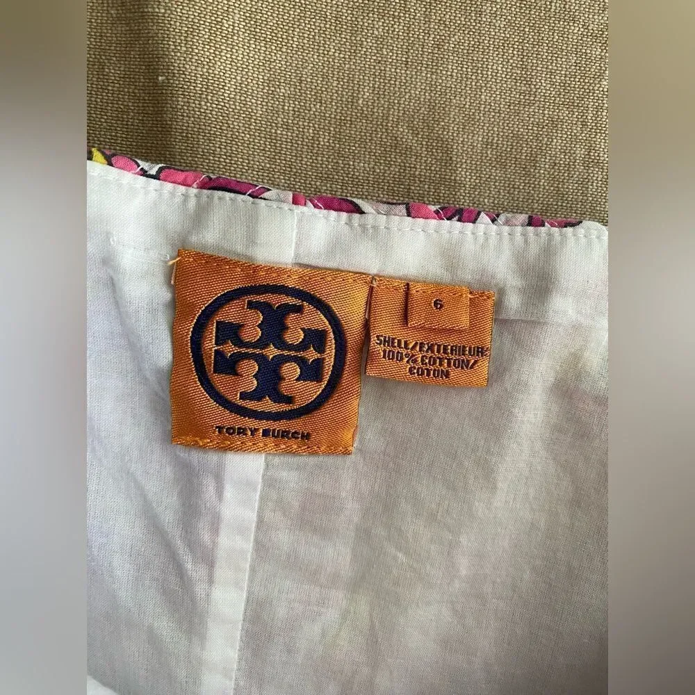 Tory Burch Sun Dress Pink Yellow Floral Alhambra Malta Sleeveless Size 6